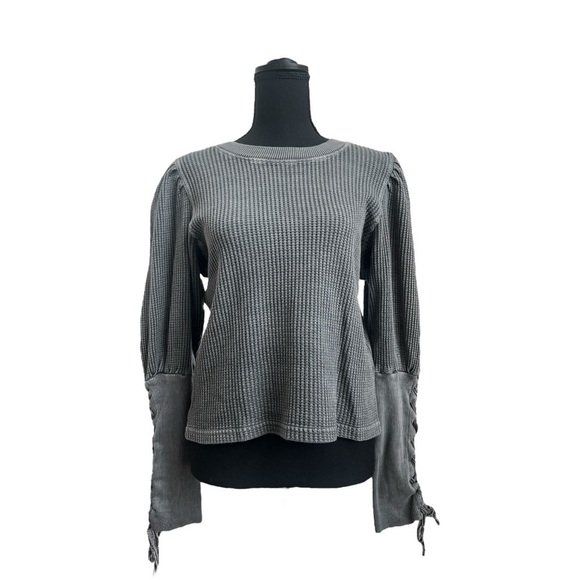 Free People Sweaters - Free People Gray Ribbed Tie Front Long Sleeve Blouse
